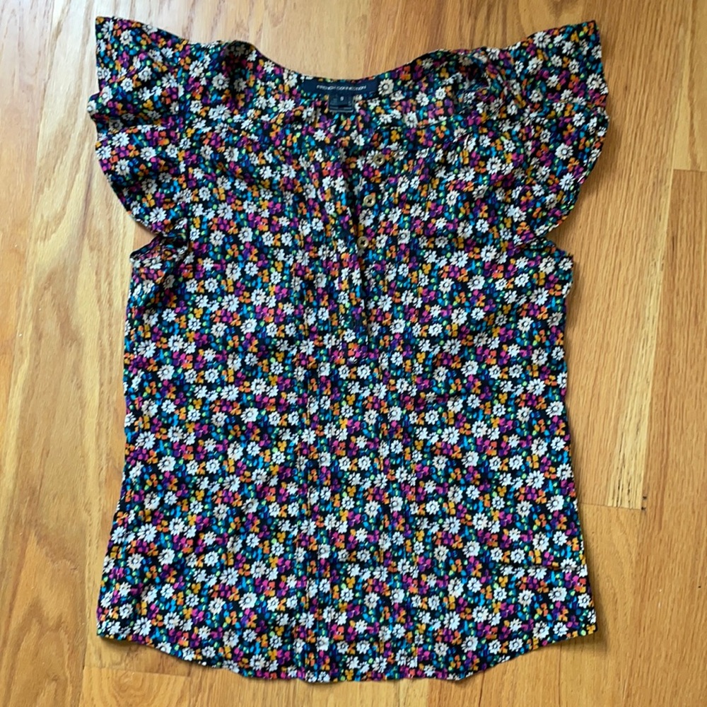 French Connection Floral Ruffle Sleeve Blouse 0